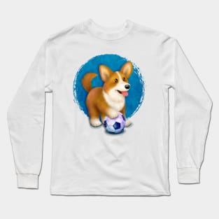 Corgi Loves Soccer Long Sleeve T-Shirt